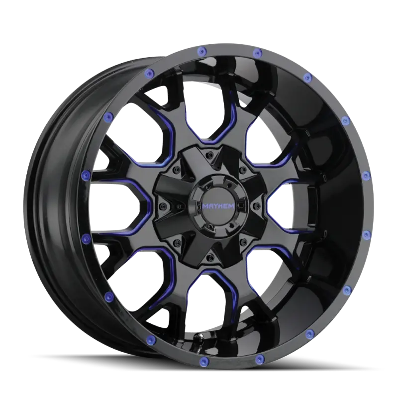 Mayhem 8015 Warrior Alloy Wheel – 20X9", 6X135 Bolt Pattern, 18Mm Offset, 106Mm Hub Bore, Black With Prism Blue Accents 1